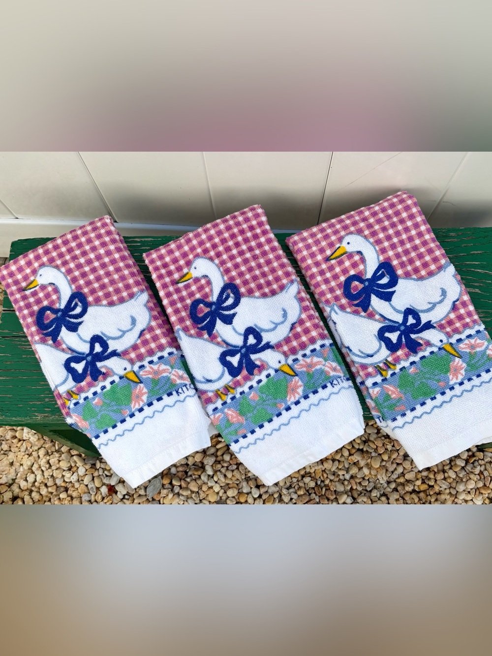 Vintage 1980s Country Geese Kitchen Hand Towels